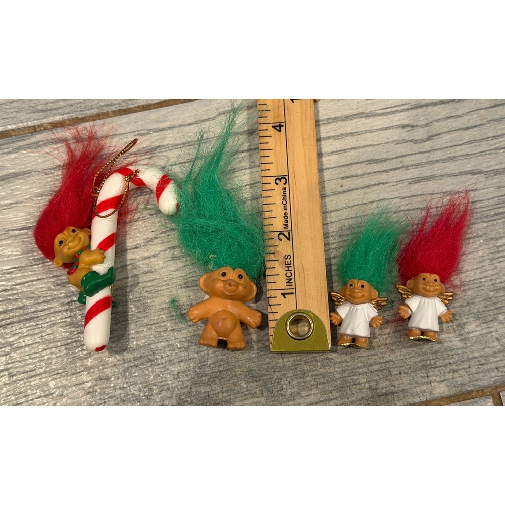 Russ Berrie Christmas Troll Doll Lot 4 pc Angel Candy Cane Vintage 90s Figures